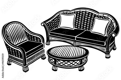 Black and white  sofa set vector illustration 