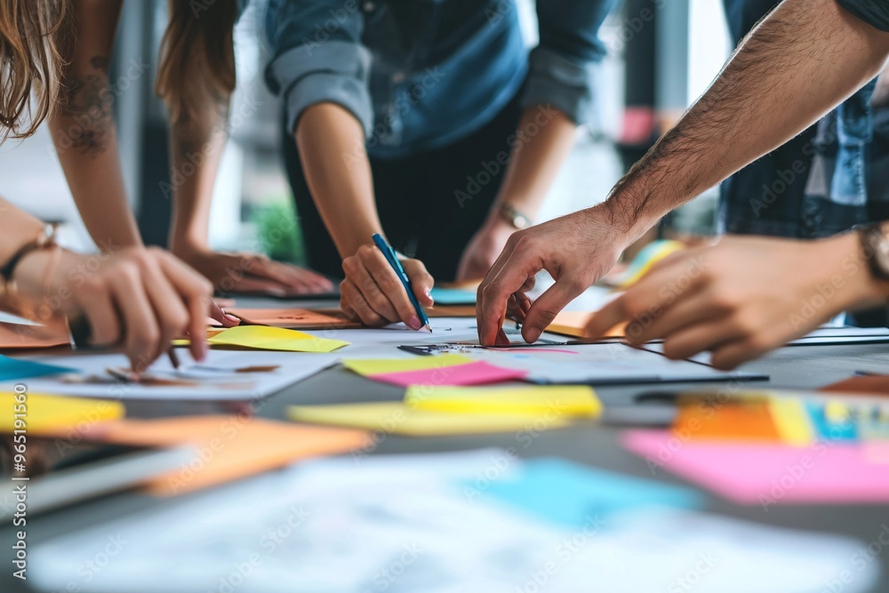 A varied group collaborates around a table, generating innovative ideas in a sleek, contemporary workspace. A varied group collaborates around a table, generating innovative ideas in a sleek, contemporary workspace.