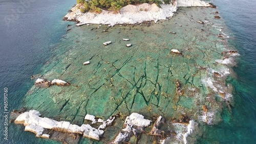 Aerial view of Alyki Ancient Marble Quarry, Thassos, Greek Islands, Greece, Europe  photo