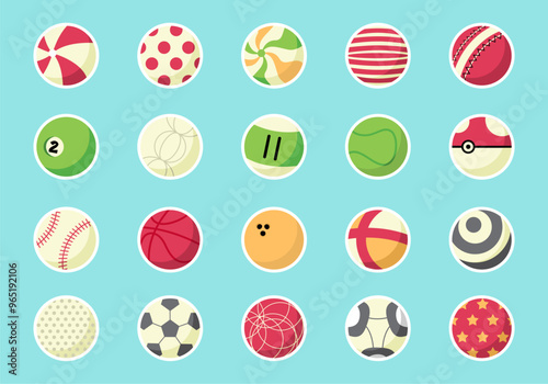 Sport Ball Sticker Illustration Element Set