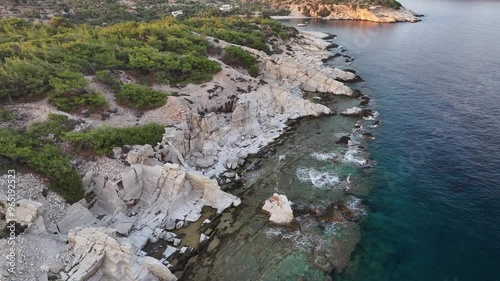 Aerial view of Alyki Ancient Marble Quarry, Thassos, Greek Islands, Greece, Europe  photo