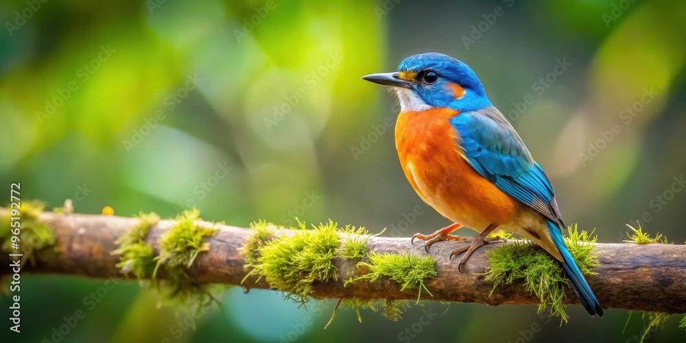 Obraz premium Bird perched on a branch in natural wildlife habitat, Wildlife, Nature, Feathered, Avian, Perched, Vibrant, Colorful