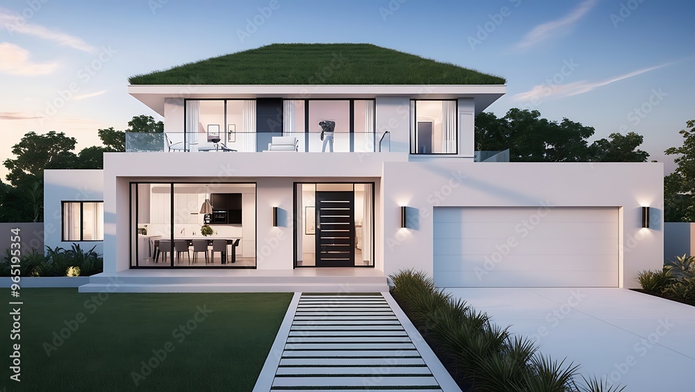 Fototapeta premium Futuristic Real Estate: Holo 3D Render of Small Home Model for Property Demos and Mortgage Contracts