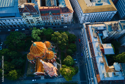 Photography Panoramic view Budapest cityscape with rooftops