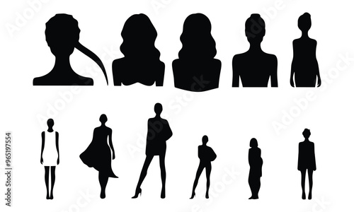 A series of silhouettes of women in various poses