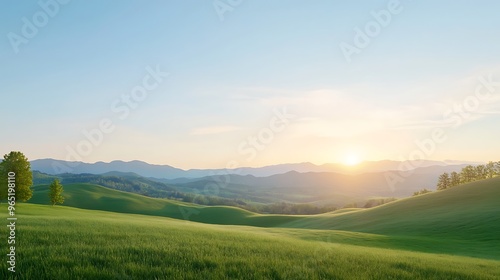 Bright sunrise over rolling hills, representing hope and new opportunities