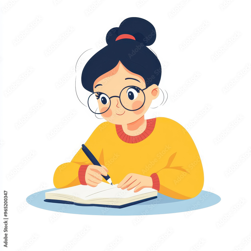 A girl captures her thoughts in a journal, surrounded by a serene white backdrop, showcasing her creativity. A girl captures her thoughts in a journal, surrounded by a serene white backdrop, showcasing her creativity.
