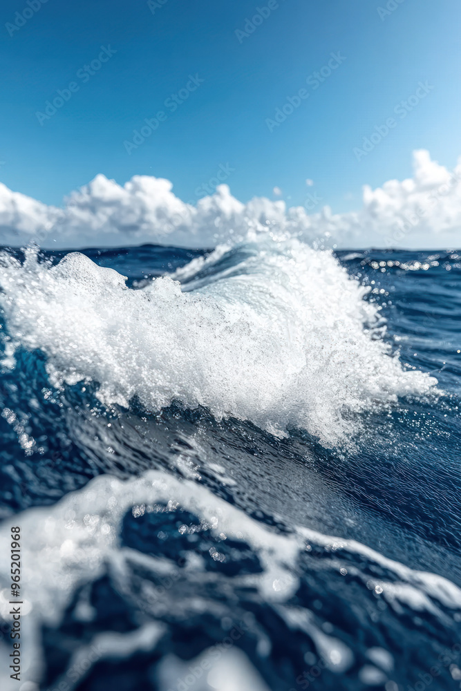 Obraz premium Ocean waves breaking on tropical sea for vertical background