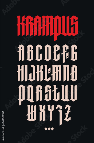Gothic, English alphabet. Vector. Medieval Latin letters. Signs and symbols for tattoos. Old European style. Calligraphy and lettering. Sharp, angular letters for a monogram.