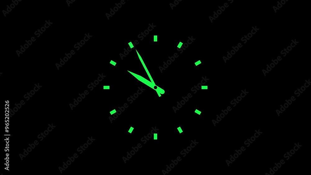 Green clock icon animation on black background, Green clock icon animation on black background,