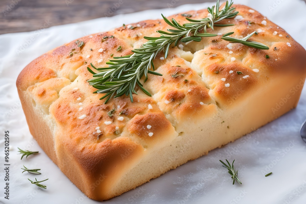 A loaf of italian focaccia bread topped with rosemary and sea salt, AI Generated A loaf of italian focaccia bread topped with rosemary and sea salt, AI Generated