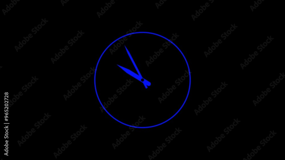 Blue clock icon animation on black background, Blue clock icon animation on black background,
