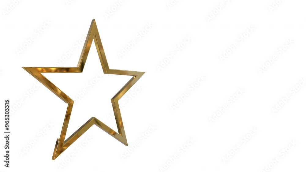 Golden Star rotating 360 degree isolated on clean white background with chroma key and alpha channel to remove or replace background, 3d animation, 3d rendering