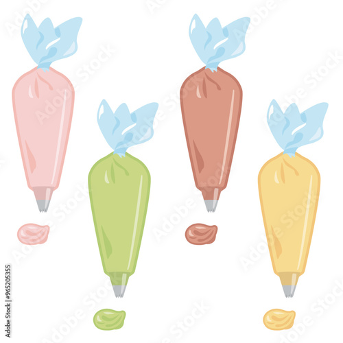 絞り袋に入ったクリーム各種2