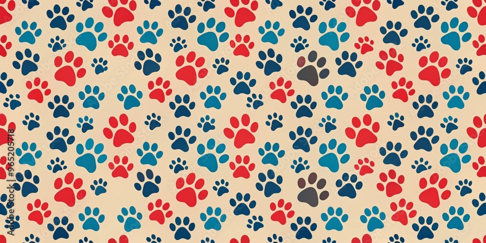 Paw Prints Pattern Red, Blue, and Beige Seamless Design, Pattern, Print, Texture, Animal Paw Prints Paw Prints Pattern Red, Blue, and Beige Seamless Design, Pattern, Print, Texture, Animal Paw Prints