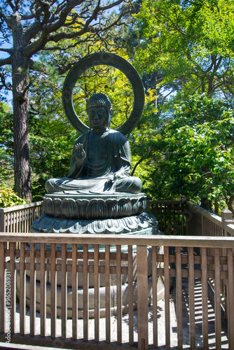 Japanese Tea Garden San Francisco Buddha and surrounding trees. photo