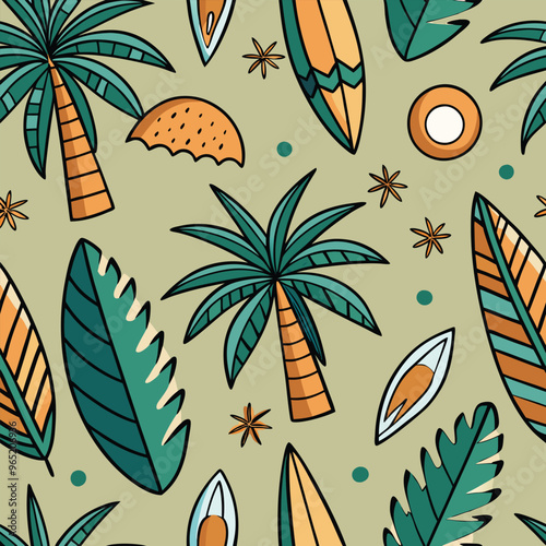 seamless pattern with palm and coconut
