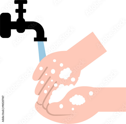 Handwashing With Soap Flat Illustration