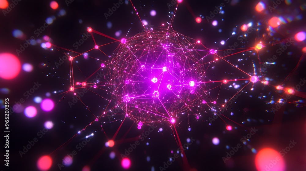 Abstract Network with Red and Purple Glowing Lights Abstract Network with Red and Purple Glowing Lights