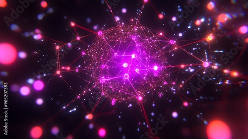 Abstract Network with Red and Purple Glowing Lights