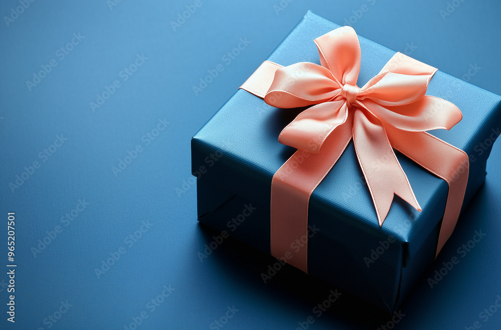 Obraz premium Cobalt Gift Box with Peach Bow on Cobalt Background - Chic and Sophisticated Packaging