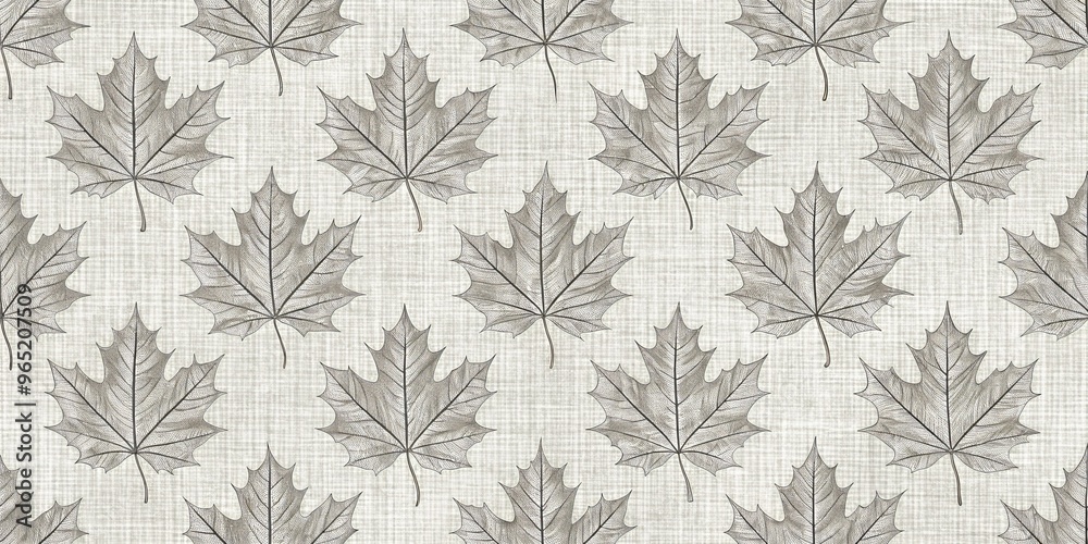 Skeletal Maple Leaf Pattern on Linen Fabric, Autumn Foliage, Nature Print, Textile Design, Seamless Repeat, Leaf Pattern, Fall Leaves