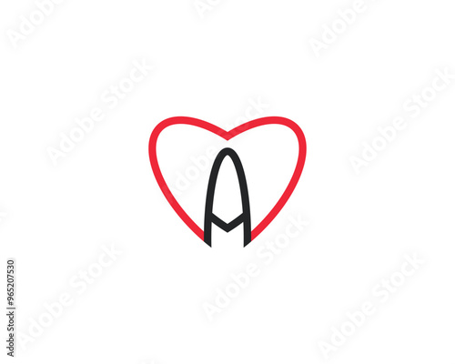 Creative letter MA or AM logo design in heart shape