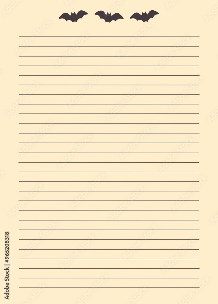 Lined paper with bats - horizontal striped background - School notebook paper. Lined paper with bats - horizontal striped background - School notebook paper.