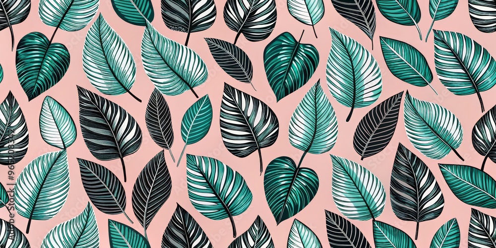 Tropical Leaf Pattern on Pink Background, leaves, pattern, tropical Tropical Leaf Pattern on Pink Background, leaves, pattern, tropical