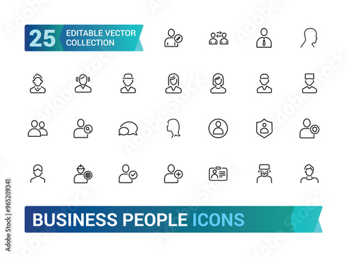 Simple Set of Business People Related Line Icons. Contains such Icons as Business Meeting, Handshake, Agreement, One on One Meeting and more. Editable Stroke.