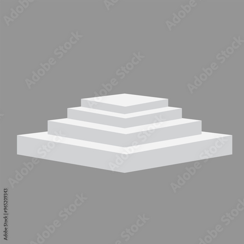 Empty white round podium, modern pedestal and platform, stand stage, cylinder, round empty stages and podium stairs 3d template for product presentation, awards. Isolated on gray background. EPS 10