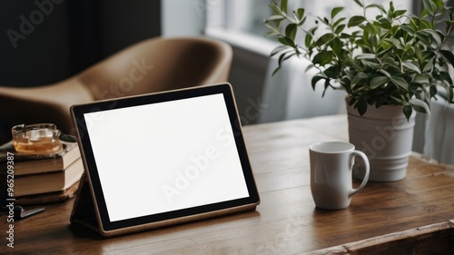 Blank white screen digital tablet mockup