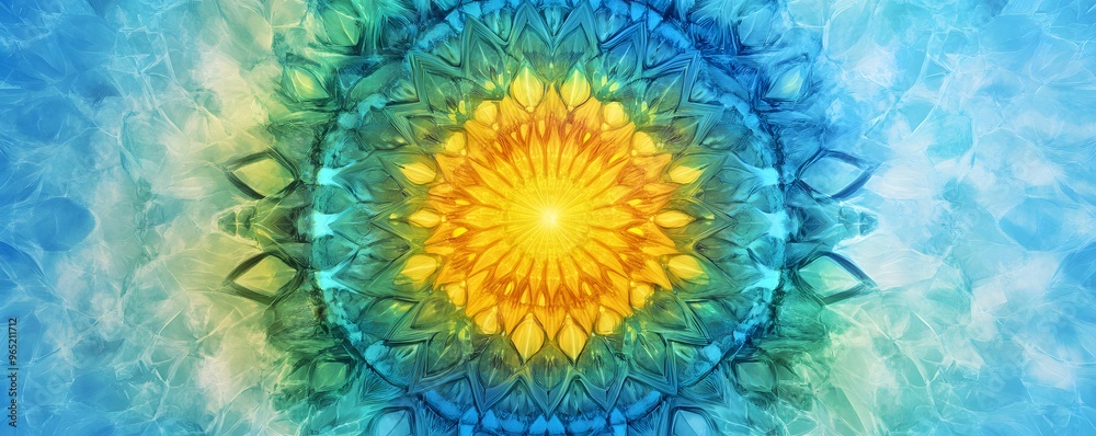 Abstract Mandala with Blue, Green, and Yellow Hues Abstract Mandala with Blue, Green, and Yellow Hues