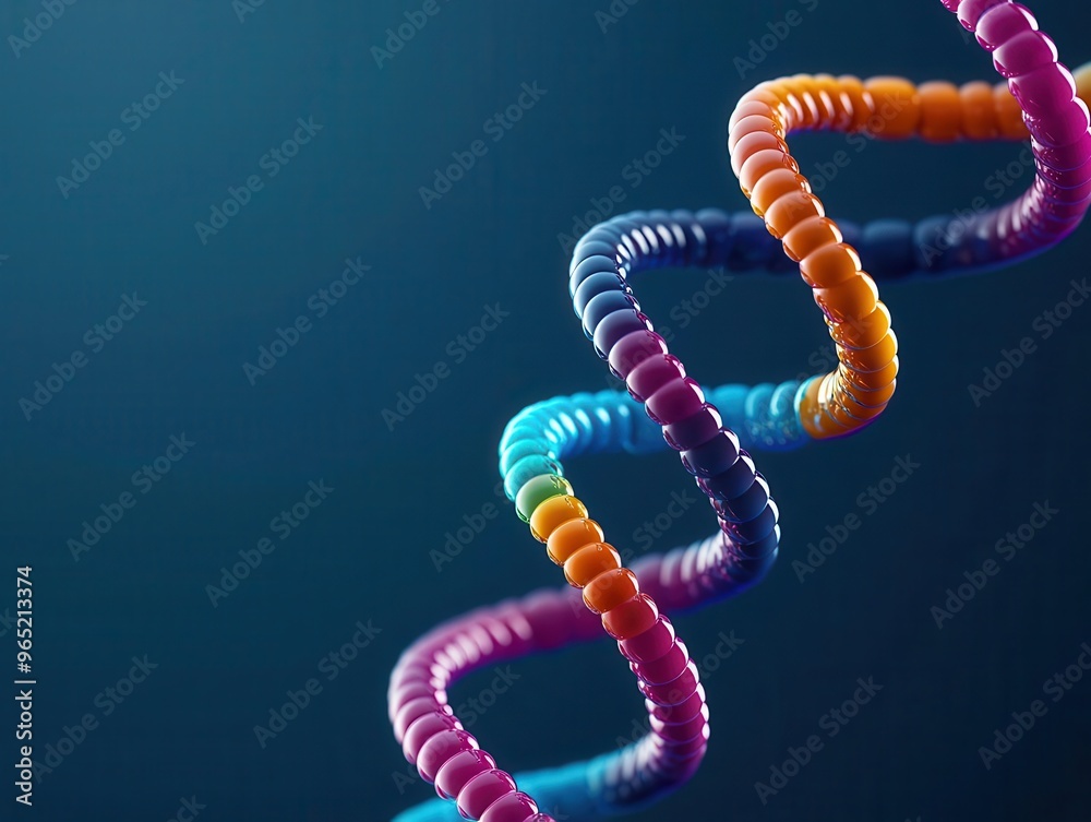 Naklejka premium DNA structure with vibrant nucleotides, molecular details, 3D illustration