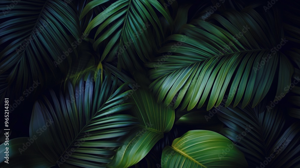 A close up of green leaves with a dark background. The leaves are lush and vibrant, creating a sense of life and energy. The dark background adds depth and contrast to the image A close up of green leaves with a dark background. The leaves are lush and vibrant, creating a sense of life and energy. The dark background adds depth and contrast to the image