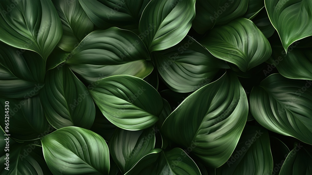 A close up of green leaves with a lush green background. The leaves are very thick and appear to be very healthy A close up of green leaves with a lush green background. The leaves are very thick and appear to be very healthy