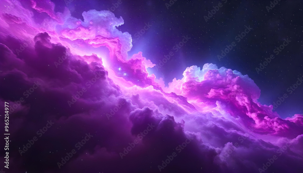 Purple and White Clouds in a Night Sky with Stars Purple and White Clouds in a Night Sky with Stars