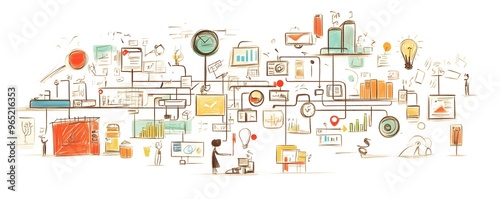 Hand-Drawn Sketch Depicting a Complex Network of Ideas and Connections