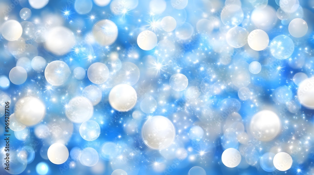 Obraz premium Abstract Blue and White Bokeh Background with Glowing Lights