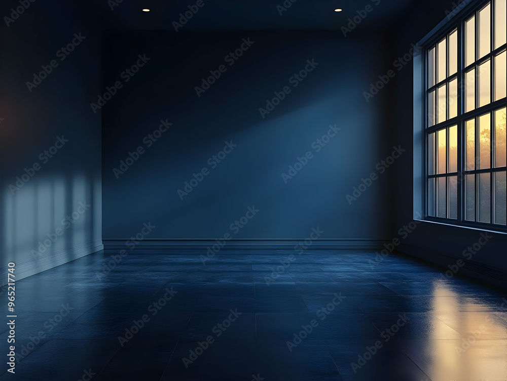 Empty Room 3D Illustration with Sunset Window View Empty Room 3D Illustration with Sunset Window View