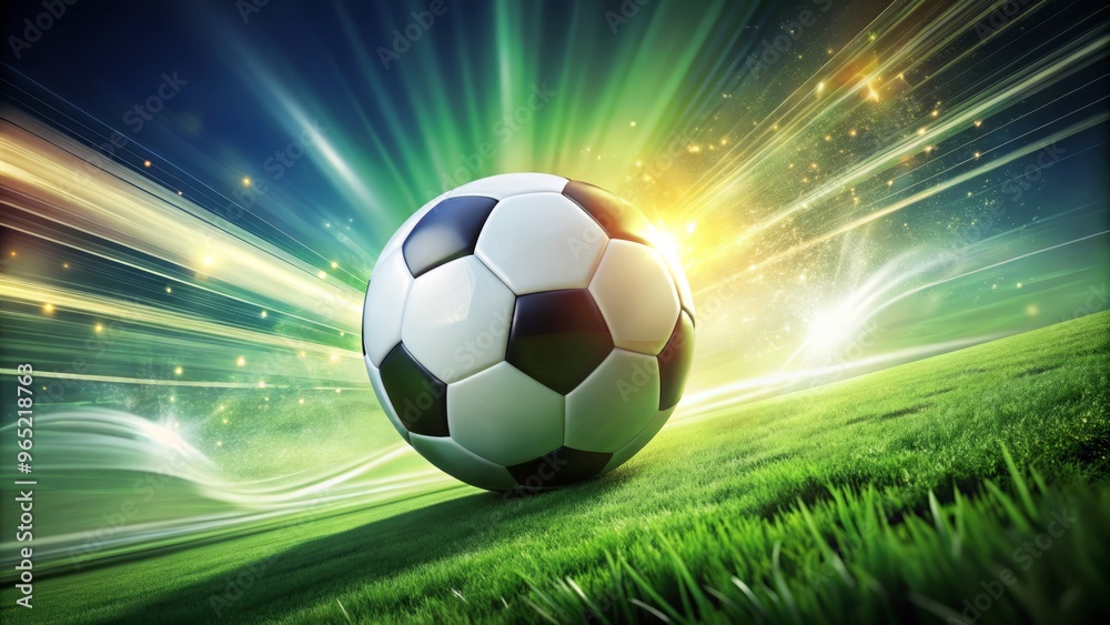 Naklejka premium * Vibrant soccer ball and lush green field come together in a dynamic poster design, capturing the energy