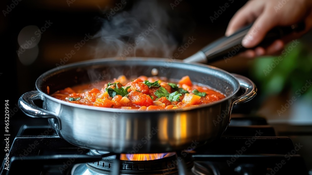 Borsch simmering on the stove with a visible flame, highlighting its vibrant color and ingredients. Borsch simmering on the stove with a visible flame, highlighting its vibrant color and ingredients.