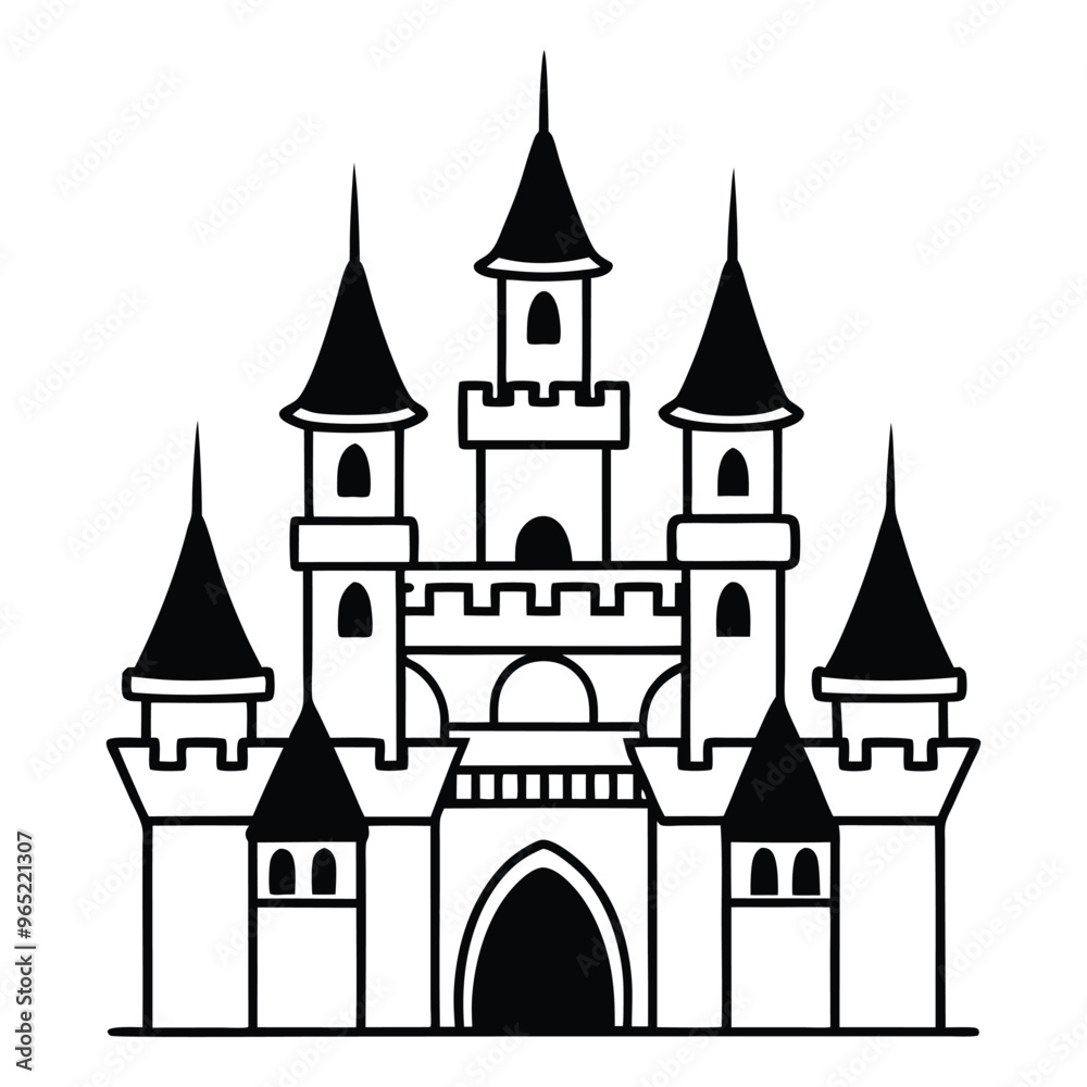 Obraz premium Medieval Castle Clipart Design - Castle Vector illustration in black and white 