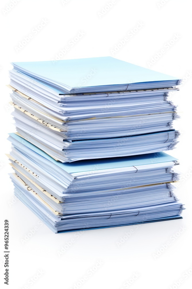 A Stack of business documents papers file white background publication. A Stack of business documents papers file white background publication.