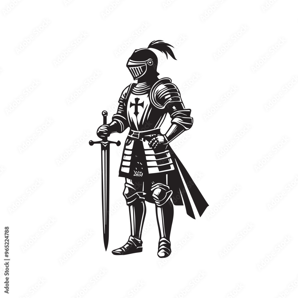 Obraz premium Medieval King Clipart Design - King Vector illustration in black and white 