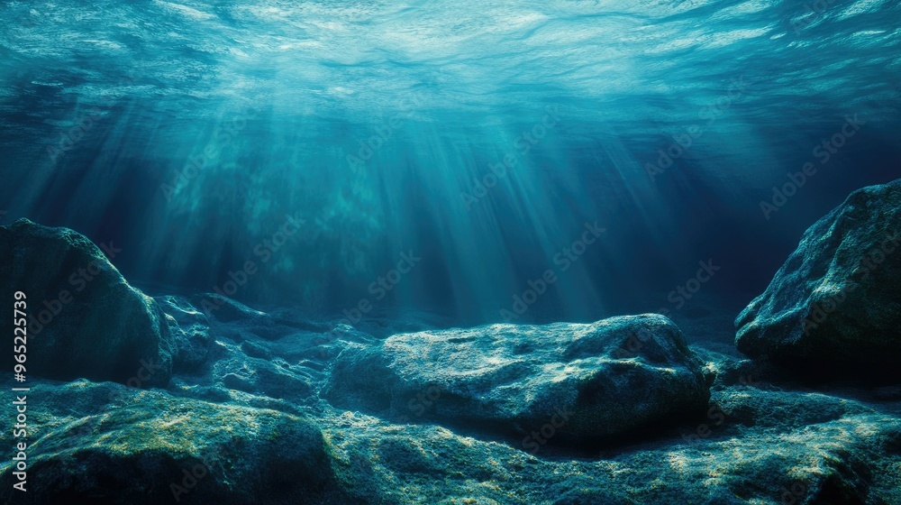 Fototapeta premium Underwater background of ocean floor with rocks