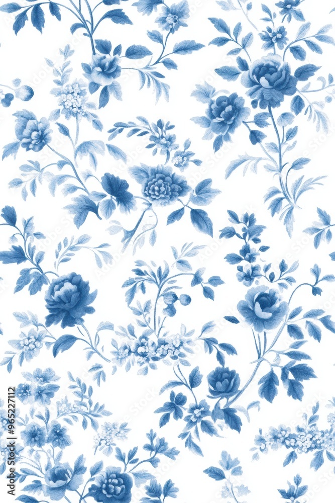 A seamless Toile De Jouy pattern in classic blue hues, featuring intricate pastoral landscapes A seamless Toile De Jouy pattern in classic blue hues, featuring intricate pastoral landscapes