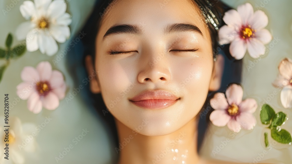 Tranquil Southeast Asian Woman in Herbal Bath Ritual, Embracing Restorative Power of Water and Herbs in Traditional Setting Tranquil Southeast Asian Woman in Herbal Bath Ritual, Embracing Restorative Power of Water and Herbs in Traditional Setting