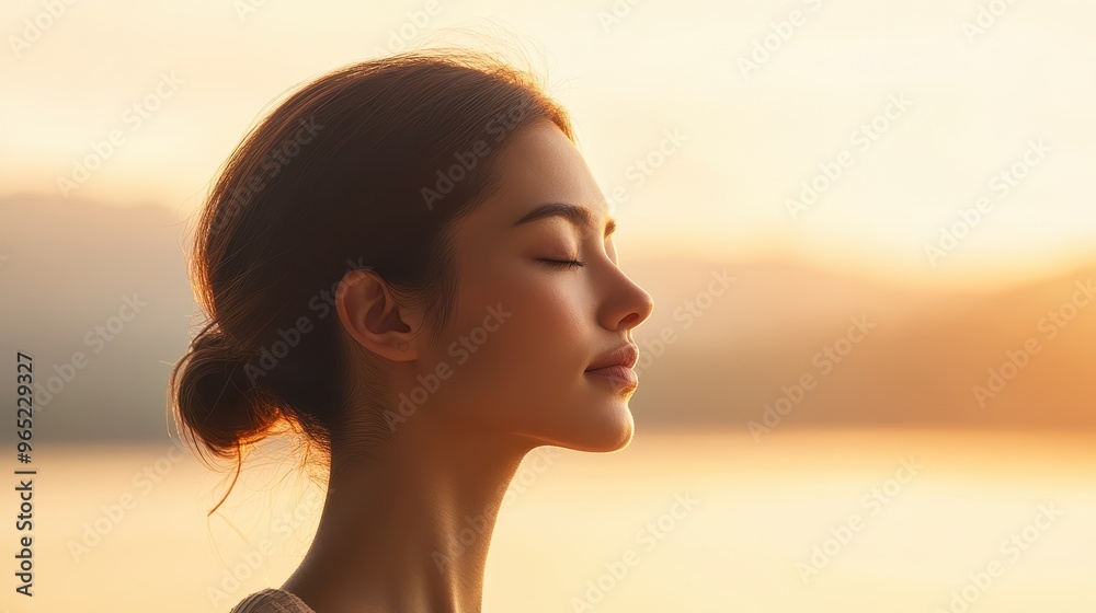 Serene Lakeside Yoga: Japanese Model in Harmony with Nature, Outdoor Wellness and Vibrant Silhouette Serene Lakeside Yoga: Japanese Model in Harmony with Nature, Outdoor Wellness and Vibrant Silhouette