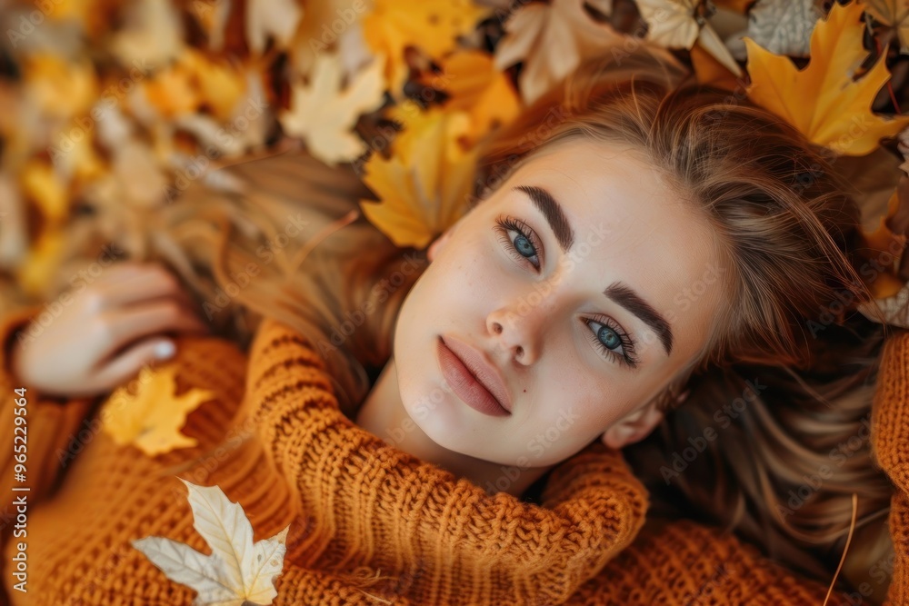 Autumn mood. Beautiful young woman lying on the autumn Autumn mood. Beautiful young woman lying on the autumn